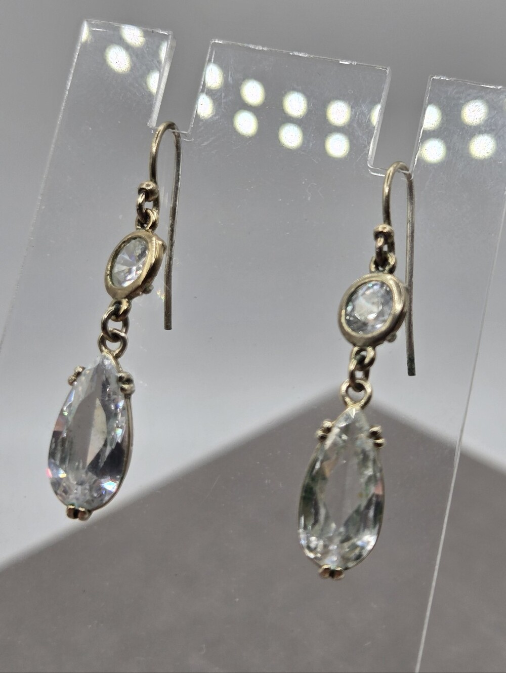 Vintage Chandelier Earrings Silvertone Art Deco Dangle Art Nouveau style rivoli